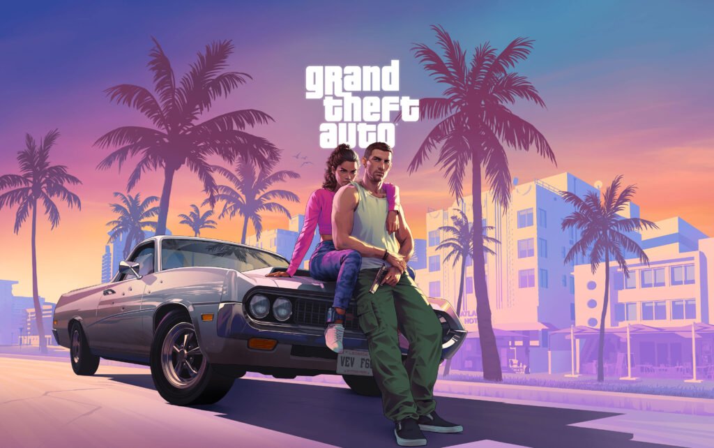 Grand Theft Auto VI Vice City artwork featuring Jason and Lucia