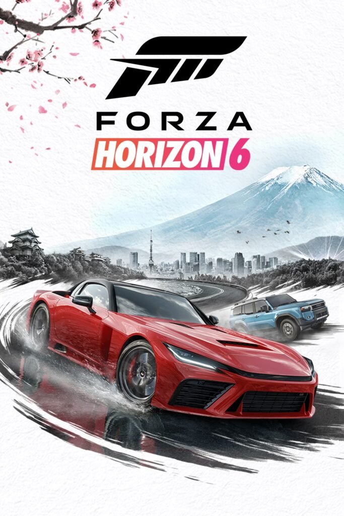 Forza Horizon 6 artwork featuring cars and Mount Fuji in Japan