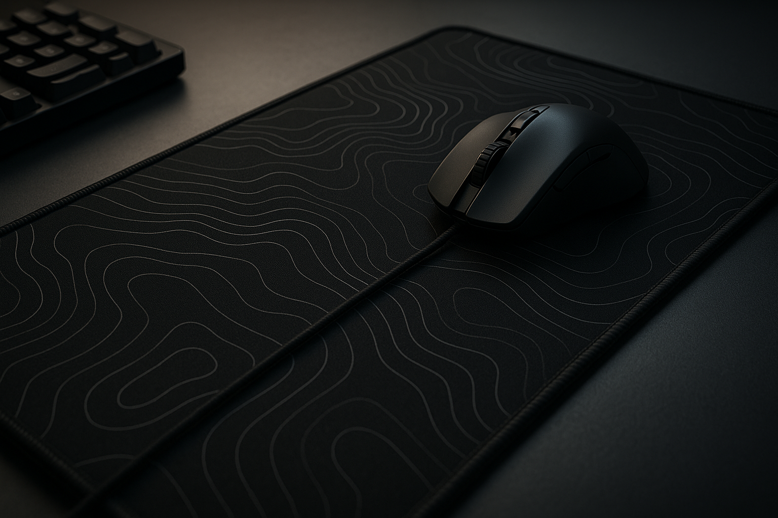 DIGSOM Gaming Mouse Pad, Black with White Topographic Line, 31.5×11.8in