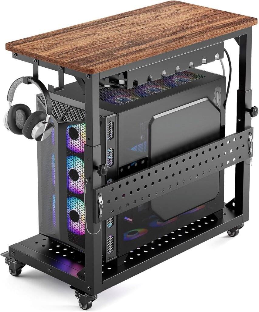 GreenForest Heavy Duty PC Stand, Gaming Computer Tower Cart with Wheels | Metal Frame Supports Lbs Full-Tower. Steel Casters Smooth Rolling. Easy Height Adjustable. Industrial Oak top GreenForest Heavy Duty PC Stand, Gaming Computer Tower Cart with Wheels | Metal Frame Supports Lbs Full-Tower. Steel Casters Smooth Rolling. Easy Height Adjustable. Industrial Oak top