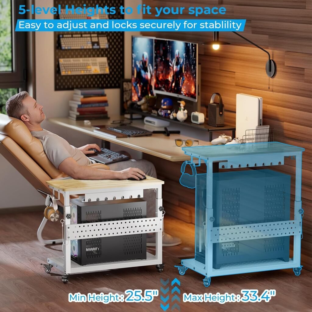 GreenForest Heavy Duty PC Stand, Gaming Computer Tower Cart with Wheels | Metal Frame Supports Lbs Full-Tower. Steel Casters Smooth Rolling. Easy Height Adjustable. Industrial Oak top GreenForest Heavy Duty PC Stand, Gaming Computer Tower Cart with Wheels | Metal Frame Supports Lbs Full-Tower. Steel Casters Smooth Rolling. Easy Height Adjustable. Industrial Oak top