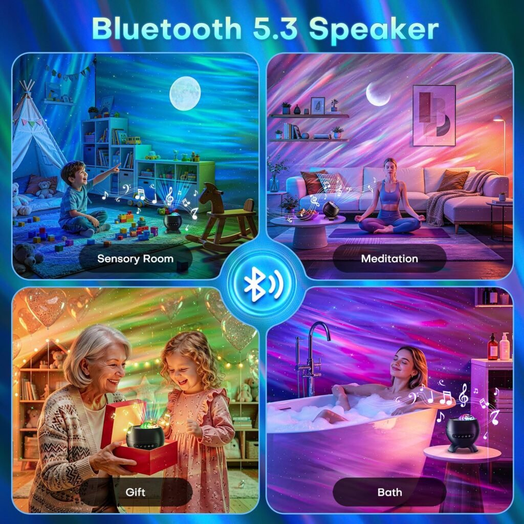 LED Light Gifts Home Decor Light Projector with Effects, Bluetooth | Aurora Light, Sleep Sounds, Adjustable Light Modes, Table Lamp, Speaker, Memory Function, Gift For All Ages LED Light Gifts Home Decor Light Projector with Effects, Bluetooth | Aurora Light, Sleep Sounds, Adjustable Light Modes, Table Lamp, Speaker, Memory Function, Gift For All Ages