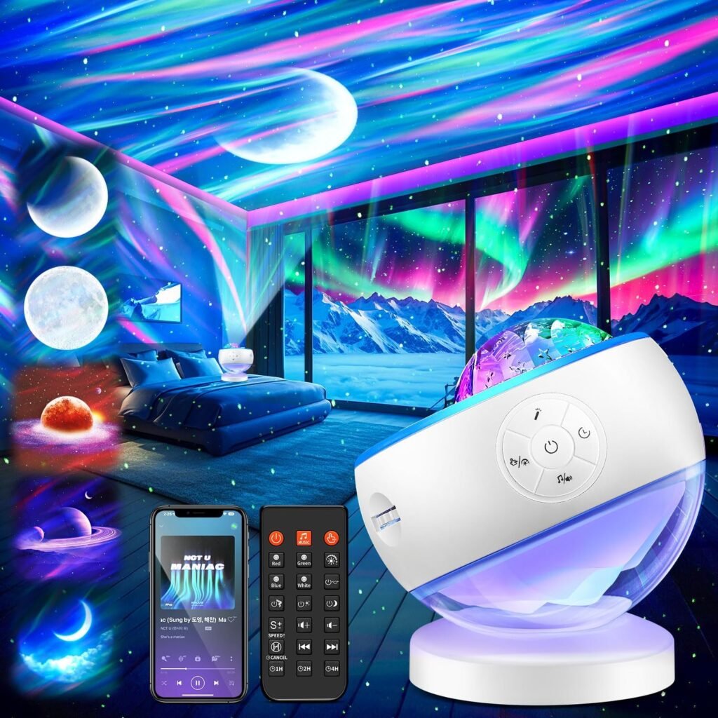 LED Light Gifts Home Decor Light Projector with Effects, Bluetooth | Aurora Light, Sleep Sounds, Adjustable Light Modes, Table Lamp, Speaker, Memory Function, Gift For All Ages LED Light Gifts Home Decor Light Projector with Effects, Bluetooth | Aurora Light, Sleep Sounds, Adjustable Light Modes, Table Lamp, Speaker, Memory Function, Gift For All Ages