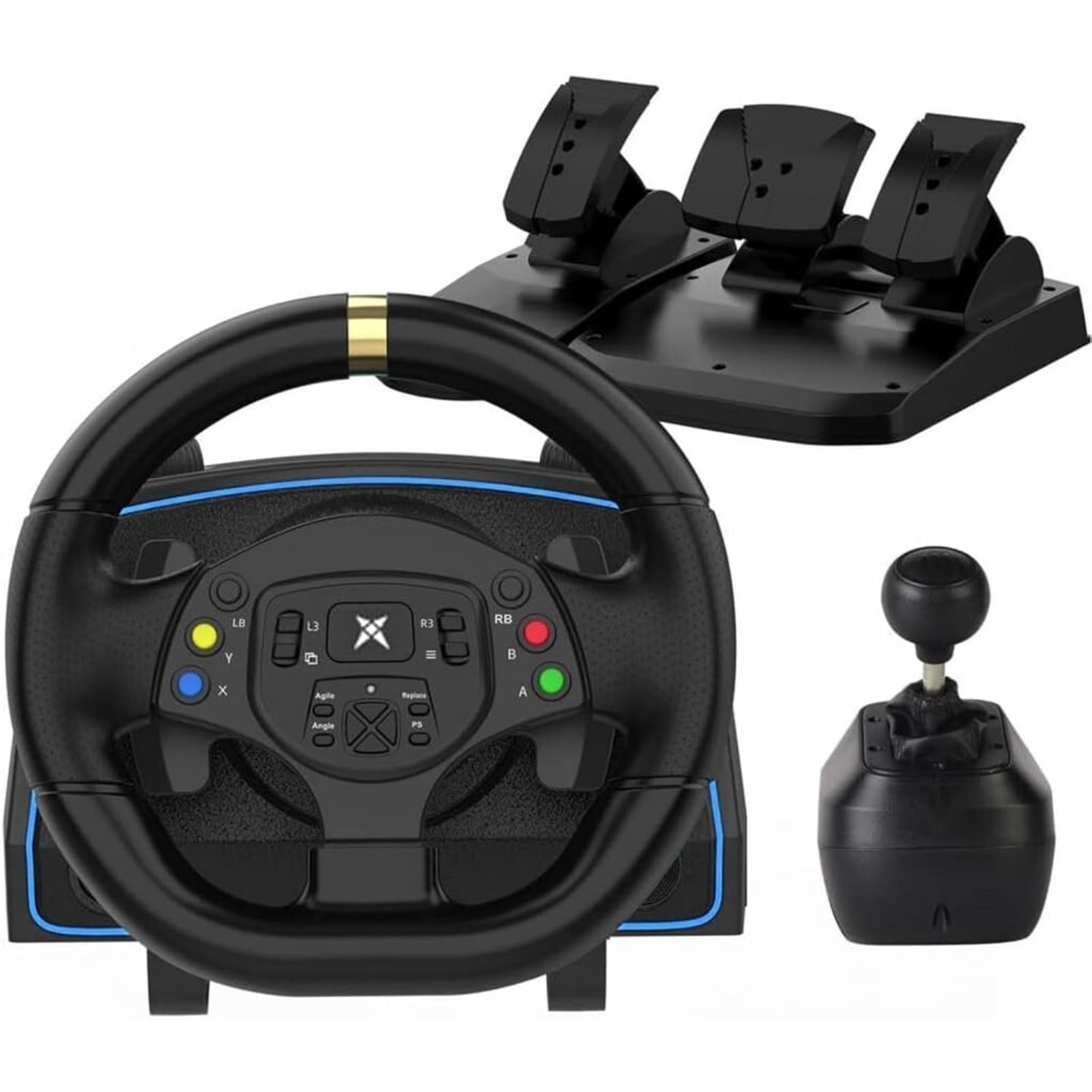NBCP F10 PC Racing Wheel,1080° Hall-Effect Linear Steering | 6-Speed H-Pattern Shifter,Linear Pedals,Angle Lock,Sensitivity Adjust,Dual Vibration,X/D Input,for PC Win/10/11,PS3,ETS2