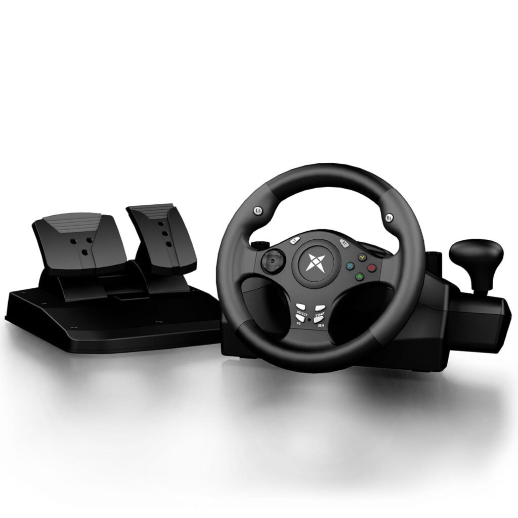 NBCP F10 PC Racing Wheel,1080° Hall-Effect Linear Steering | 6-Speed H-Pattern Shifter,Linear Pedals,Angle Lock,Sensitivity Adjust,Dual Vibration,X/D Input,for PC Win/10/11,PS3,ETS2