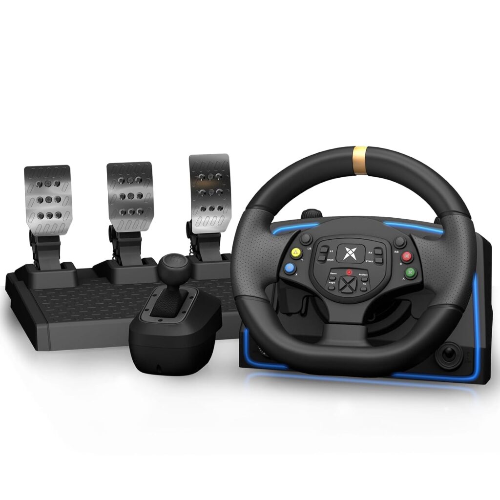 NBCP F10 PC Racing Wheel,1080° Hall-Effect Linear Steering | 6-Speed H-Pattern Shifter,Linear Pedals,Angle Lock,Sensitivity Adjust,Dual Vibration,X/D Input,for PC Win/10/11,PS3,ETS2