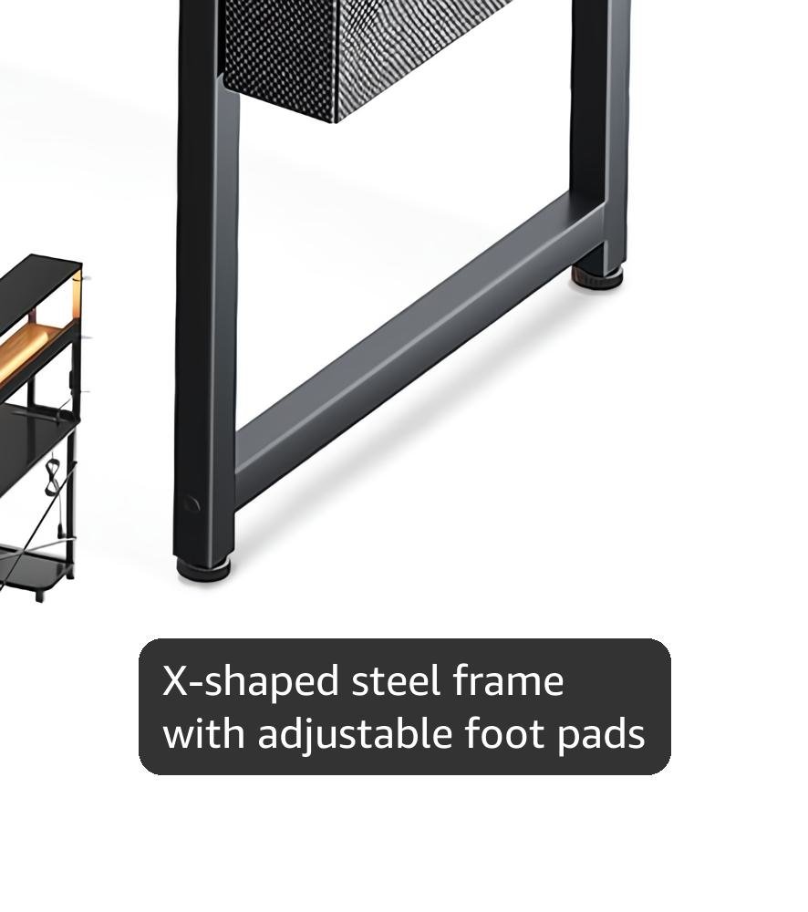 ODK L Shaped Gaming Desk with Shelves, LED  Outlets, Black