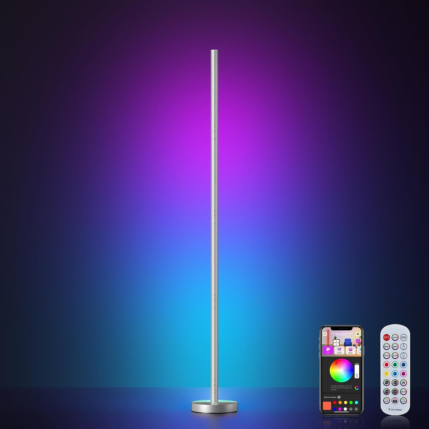 OIYN Smart RGBICW LED Corner Floor Lamp – 16 Million DIY Colors, 68+ Scenes, Music Sync, App & Remote Control, Color-Changing Ambient Lighting for Living Rooms, Bedrooms, and Gaming Rooms