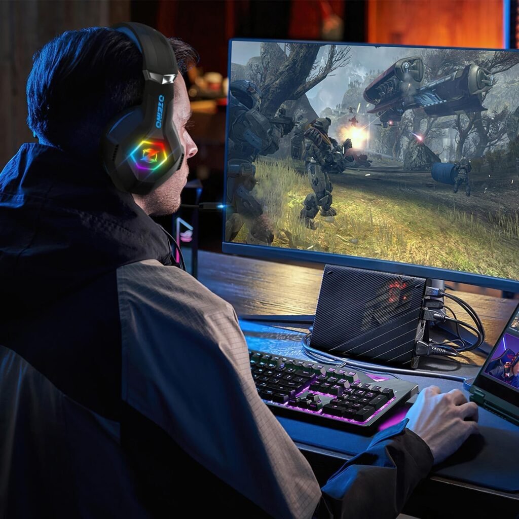 Ozeino Gaming Headset for PC, Ps4, Ps5, Xbox Headset with 7.1 Surround Sound, Gaming Headphones with Noise Cancelling Mic RGB Light Over Ear Headphones for Xbox Series X/S, Switch-Blue Ozeino Gaming Headset for PC, Ps4, Ps5, Xbox Headset with 7.1 Surround Sound, Gaming Headphones with Noise Cancelling Mic RGB Light Over Ear Headphones for Xbox Series X/S, Switch-Blue