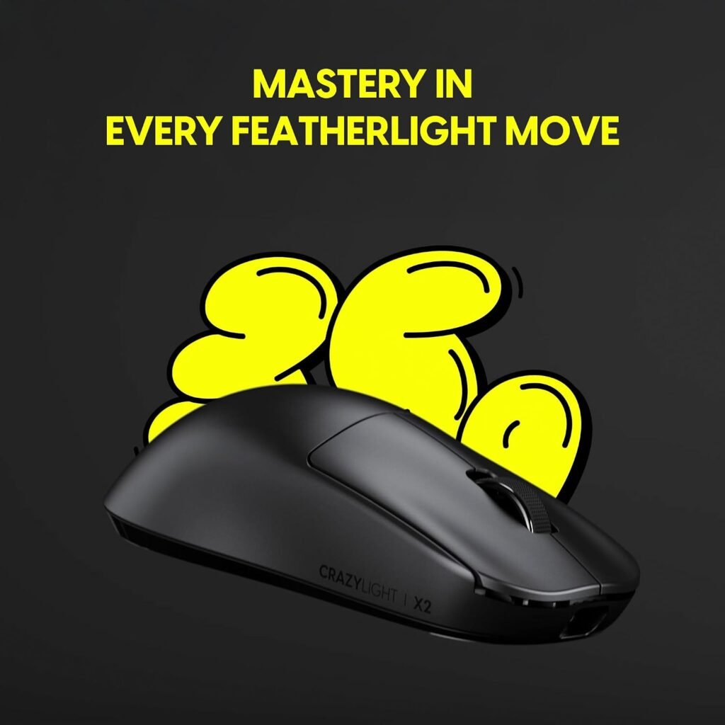 Pulsar Gaming Gears X2 Crazylight Wireless Gaming Mouse, Ultra Lightweight 1.23 oz (35g), Optical Switch, DPI, IPS, XS-1 Sensor, 8k Compatible (Jet Black) (Renewed)