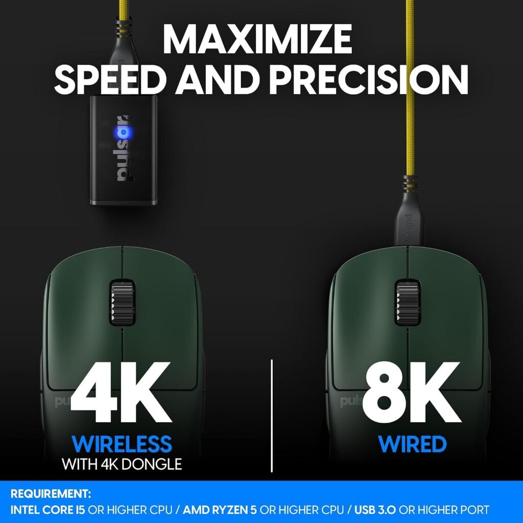 Pulsar Gaming Gears X2A ES Wireless Gaming Mouse, Medium, Green | Ultra Lightweight, Ambidextrous, Optical Switch, OLED Display, Driverless, PAW3395 Sensor, 100H Battery, Founders Edition