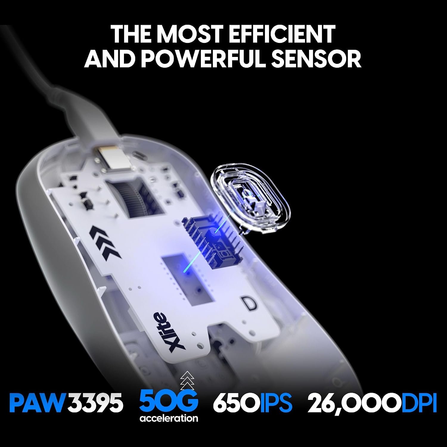 Pulsar Gaming Gears Xlite Wired Gaming Mouse, Ultra Lightweight 1.83 oz (52g), Ergonomic, Optical Switch, 26000 DPI, Motion Sync, PAW3395 Sensor (Medium, Wired, White) | Ultra Lightweight 1.83 oz (52g), Ergonomic, Optical Switch, 26000 DPI, Motion Sync, PAW3395 Sensor