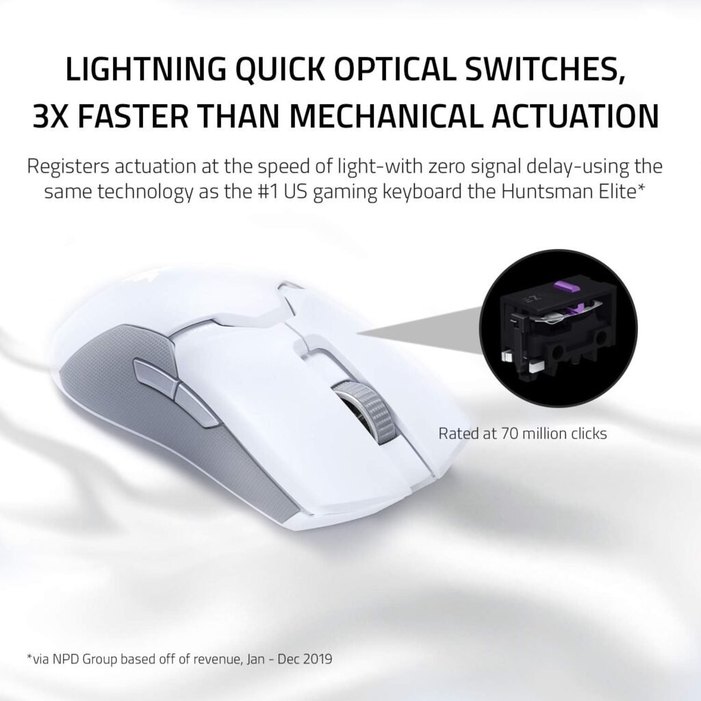 Razer Viper Ultimate Lightweight Wireless Gaming Mouse  RGB Charging Dock: Hyperspeed Wireless Technology - 20K DPI Optical Sensor - 74g Lightweight - Hr Battery - Mercury White