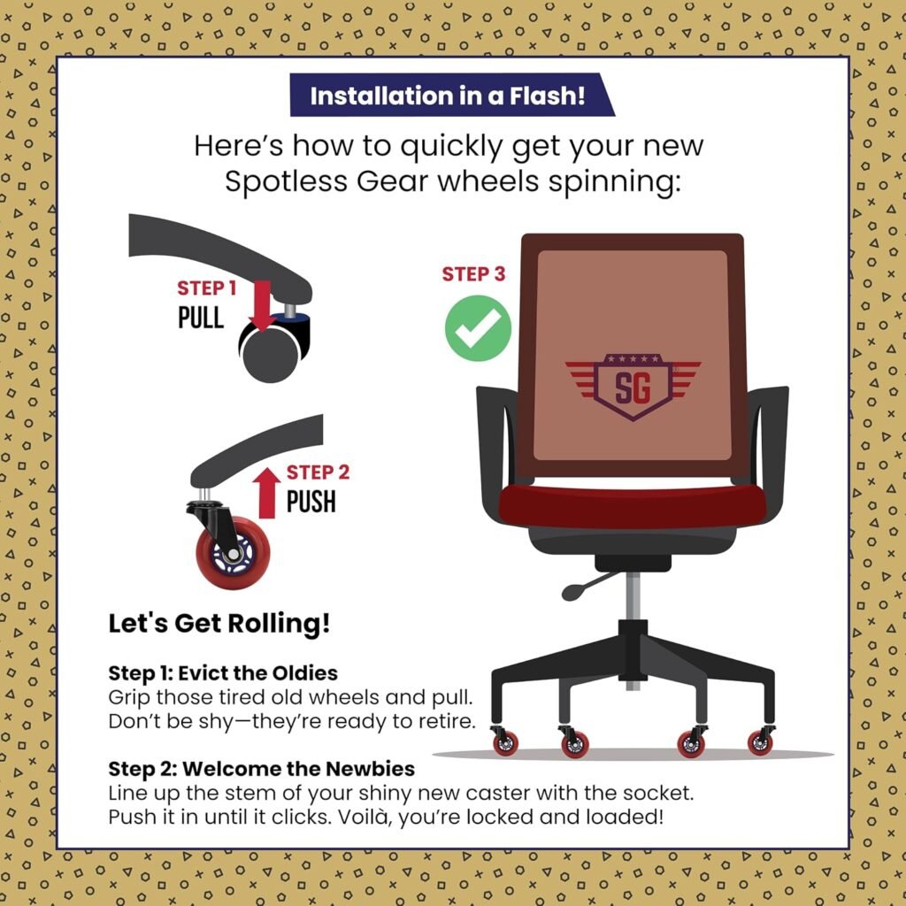 Roller blade Office Chair Wheels for Gaming Chair, inch Replacement Rubber Casters for Hardwood Floors  Carpet, Ultra Smooth  Quiet Heavy Duty Desk Chair Wheels, Set of (Red Blaze)