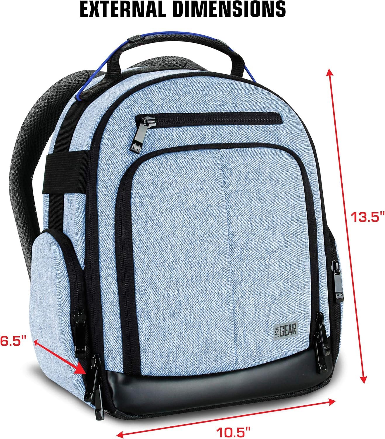 USA GEAR VR Headset Case – Virtual Reality Backpack with Customizable Interior Compartments Compatible with VR Gaming Headset, Controllers, and More Virtual Reality Gaming Accessories – Blue