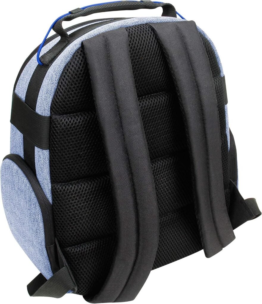 USA GEAR VR Headset Case - Virtual Reality Backpack with Customizable Interior Compartments Compatible with VR Gaming Headset, Controllers, and More Virtual Reality Gaming Accessories - Blue