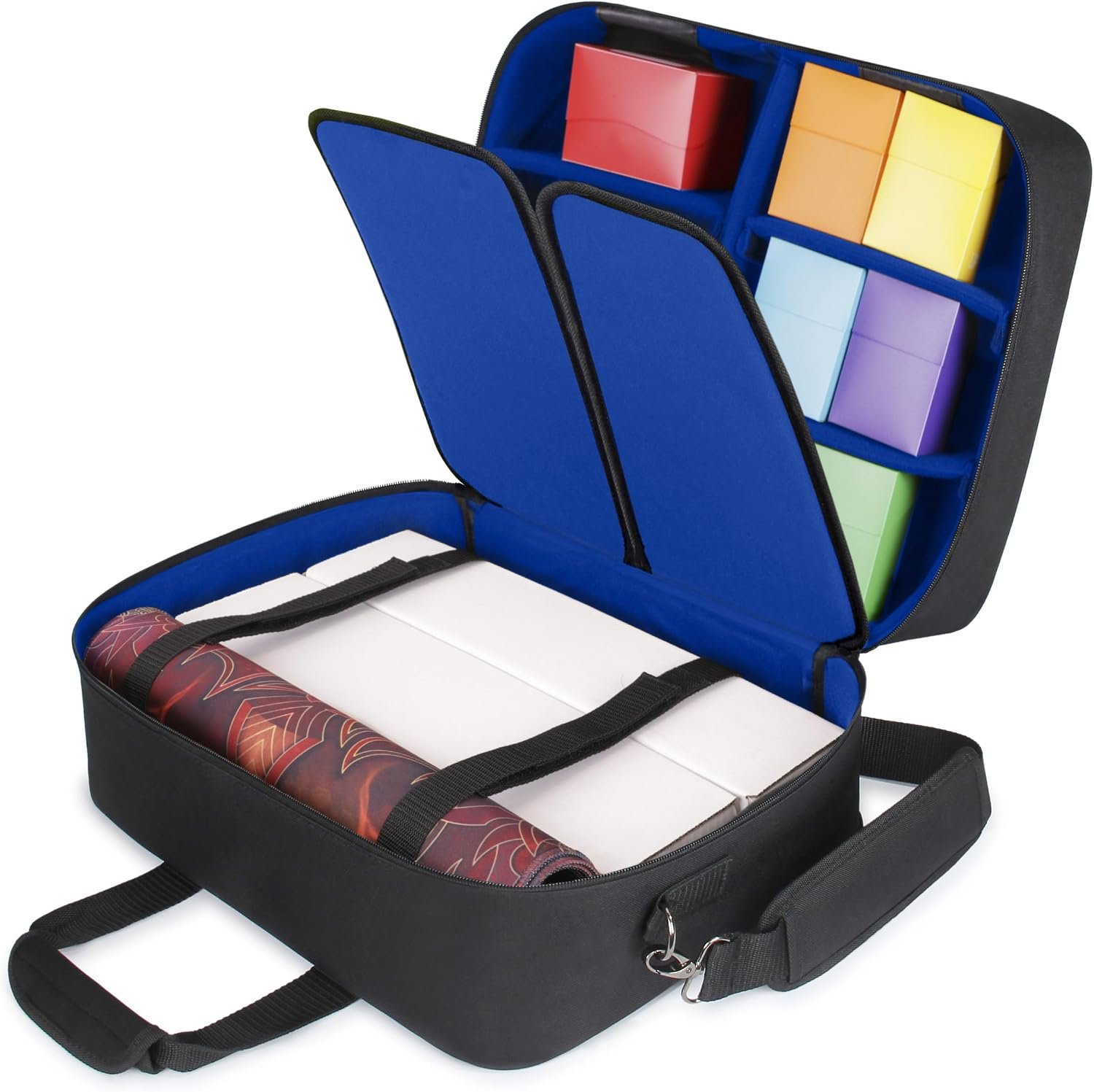 USA Gear XL MTG Bag Fits Magic the Gathering Deck Boxes, Playmats, Pokemon, Yugioh Cards & More TCG Accessories – TCG Storage Bag with Shoulder Straps, Customizable Interior, Weather Resistant (Blue)