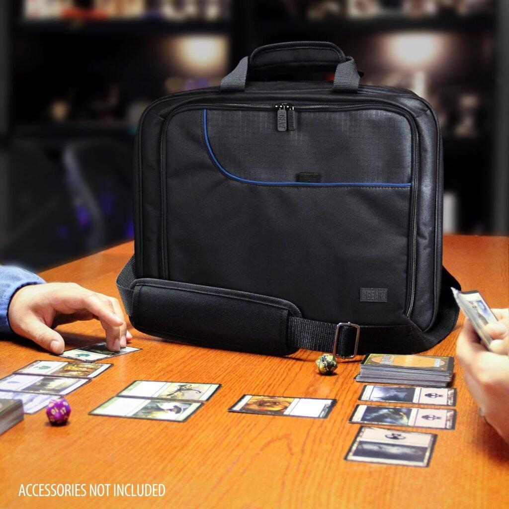 USA Gear XL MTG Bag Fits Magic the Gathering Deck Boxes, Playmats, Pokemon, Yugioh Cards  More TCG Accessories - TCG Storage Bag with Shoulder Straps, Customizable Interior, Weather Resistant (Blue)