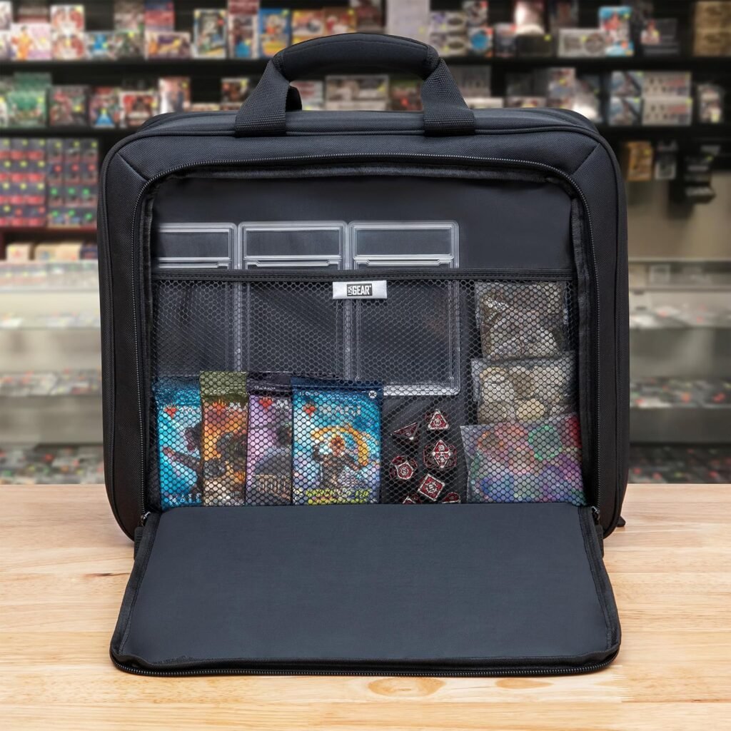 USA Gear XL MTG Bag Fits Magic the Gathering Deck Boxes, Playmats, Pokemon, Yugioh Cards  More TCG Accessories - TCG Storage Bag with Shoulder Straps, Customizable Interior, Weather Resistant (Blue)