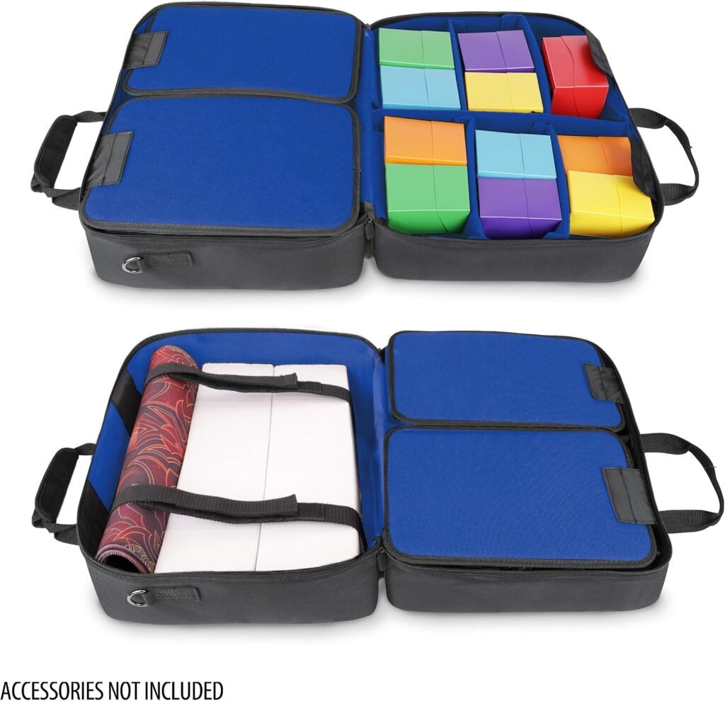 USA Gear XL MTG Bag Fits Magic the Gathering Deck Boxes, Playmats, Pokemon, Yugioh Cards  More TCG Accessories - TCG Storage Bag with Shoulder Straps, Customizable Interior, Weather Resistant (Blue)