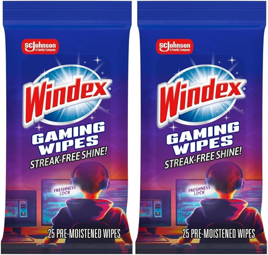 Windex Gaming Cleaning Wipes, Pre-Moistened Wipes to Instantly Clean all Gaming Gear and Electronics, Resealable Packaging for a Freshness Lock, count (Pack of 1) Windex Gaming Cleaning Wipes, Pre-Moistened Wipes to Instantly Clean all Gaming Gear and Electronics, Resealable Packaging for a Freshness Lock, count (Pack of 1)