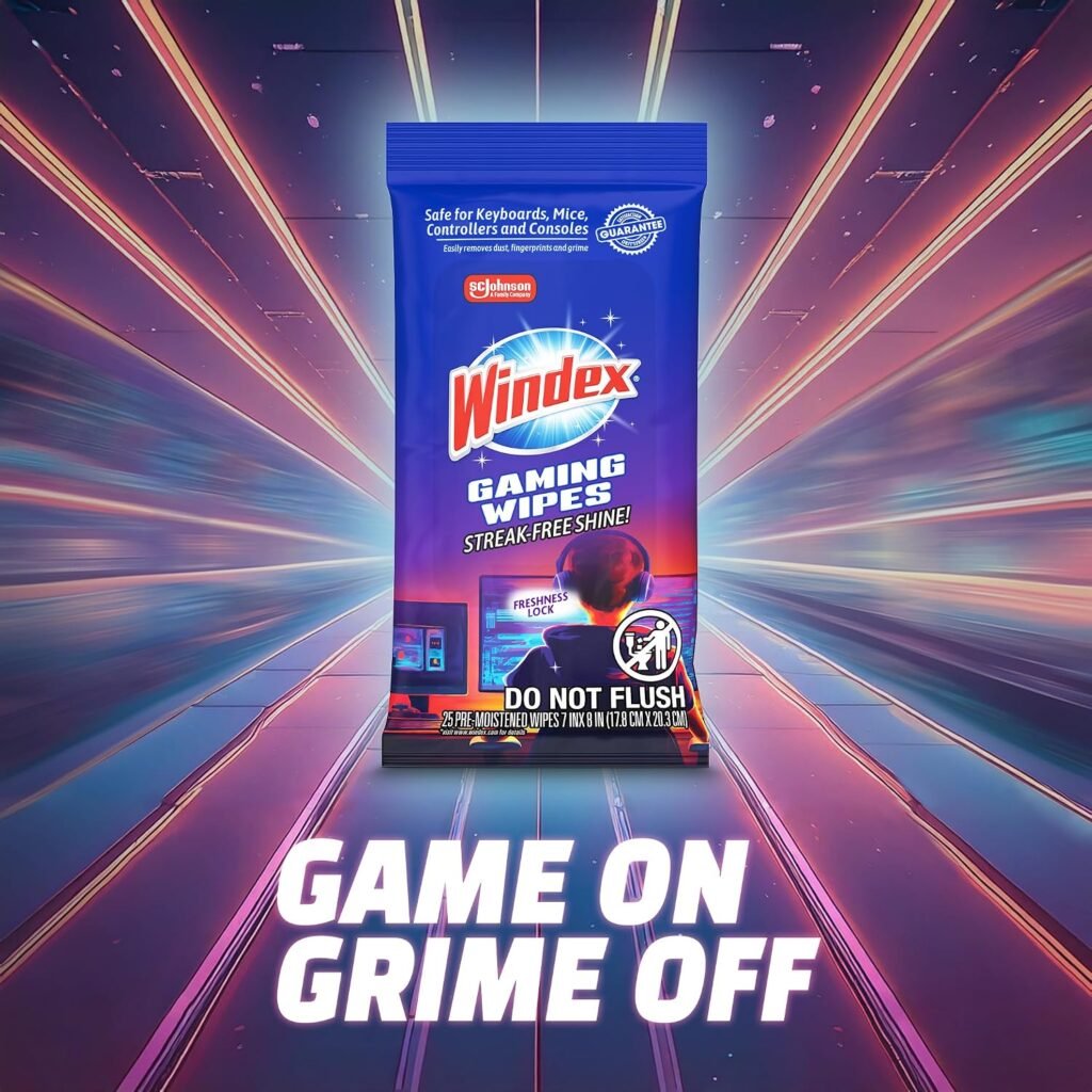 Windex Gaming Cleaning Wipes, Pre-Moistened Wipes to Instantly Clean all Gaming Gear and Electronics, Resealable Packaging for a Freshness Lock, count (Pack of 1) Windex Gaming Cleaning Wipes, Pre-Moistened Wipes to Instantly Clean all Gaming Gear and Electronics, Resealable Packaging for a Freshness Lock, count (Pack of 1)