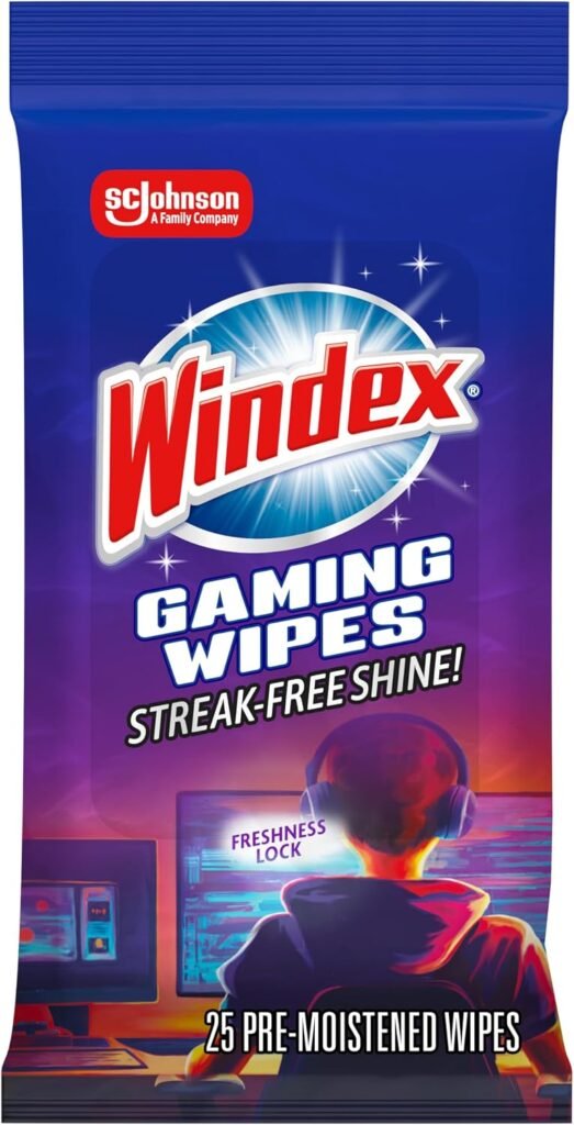 Windex Gaming Cleaning Wipes, Pre-Moistened Wipes to Instantly Clean all Gaming Gear and Electronics, Resealable Packaging for a Freshness Lock, count (Pack of 1) Windex Gaming Cleaning Wipes, Pre-Moistened Wipes to Instantly Clean all Gaming Gear and Electronics, Resealable Packaging for a Freshness Lock, count (Pack of 1)