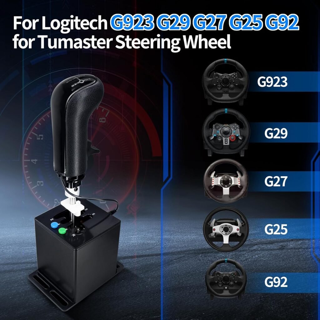 ZLiT PC USB Racing Game Truck Simulator Gear Shifter+Gearshift Knob for Logitech G923 G29 G27 G25 G92 for Tumaster Steering Wheel (Black)