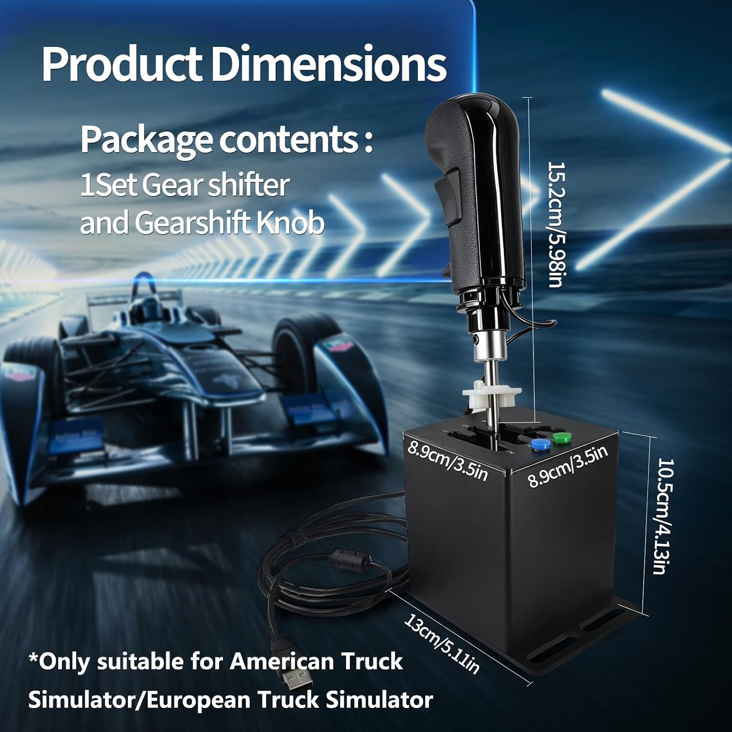 ZLiT PC USB Racing Game Truck Simulator Gear Shifter+Gearshift Knob for Logitech G923 G29 G27 G25 G92 for Tumaster Steering Wheel (Black)