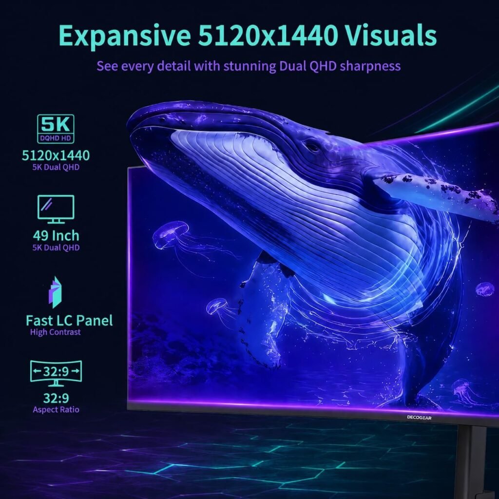 Deco Gear R1000 49” Curved Super Ultrawide Dual QHD Monitor 5120×1440 Hz 1000R E-LED HDR Adaptive Sync HDMI 2.1 DisplayPort 1.4 PIP PBP Overdrive Gaming Workstation Display Deco Gear R1000 49” Curved Super Ultrawide Dual QHD Monitor 5120×1440 Hz 1000R E-LED HDR Adaptive Sync HDMI 2.1 DisplayPort 1.4 PIP PBP Overdrive Gaming Workstation Display